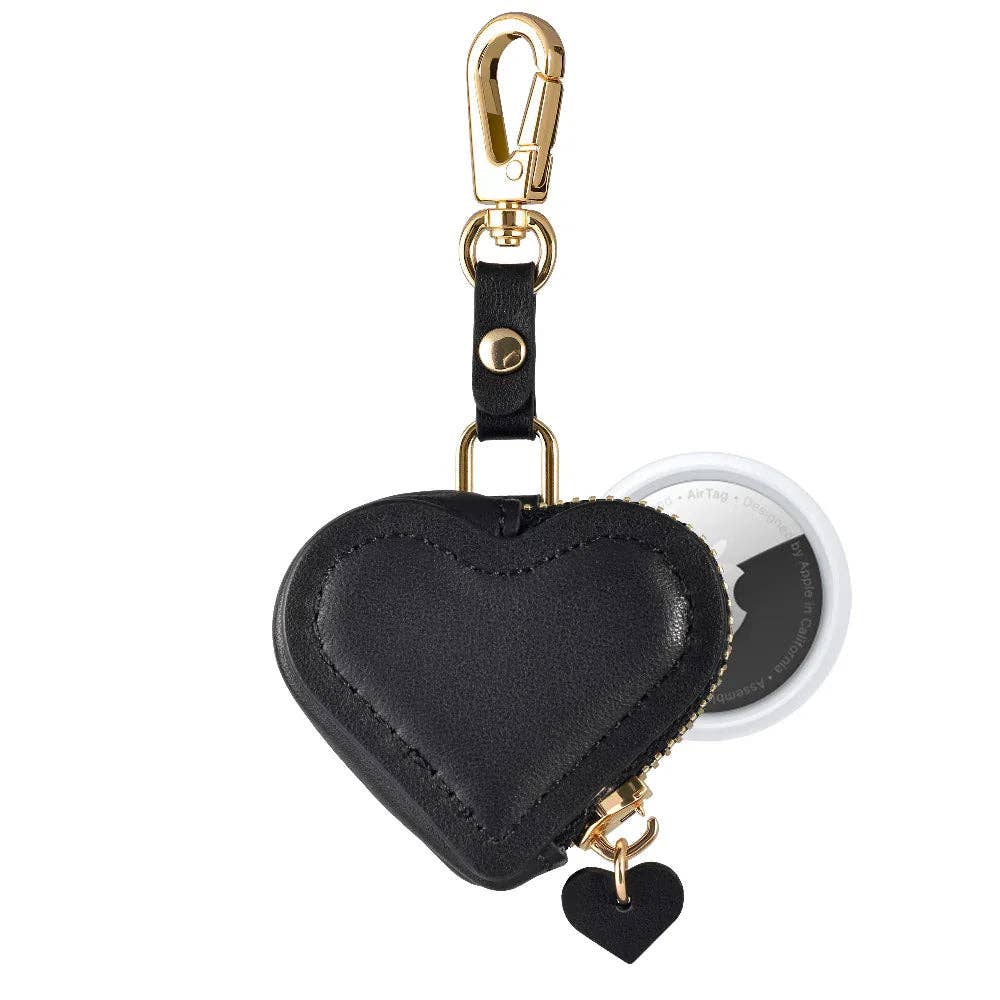 Heart Leather Bag Charm for Airtag®: Black