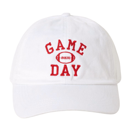 Game Day Embroidery Baseball Cap: White/Red