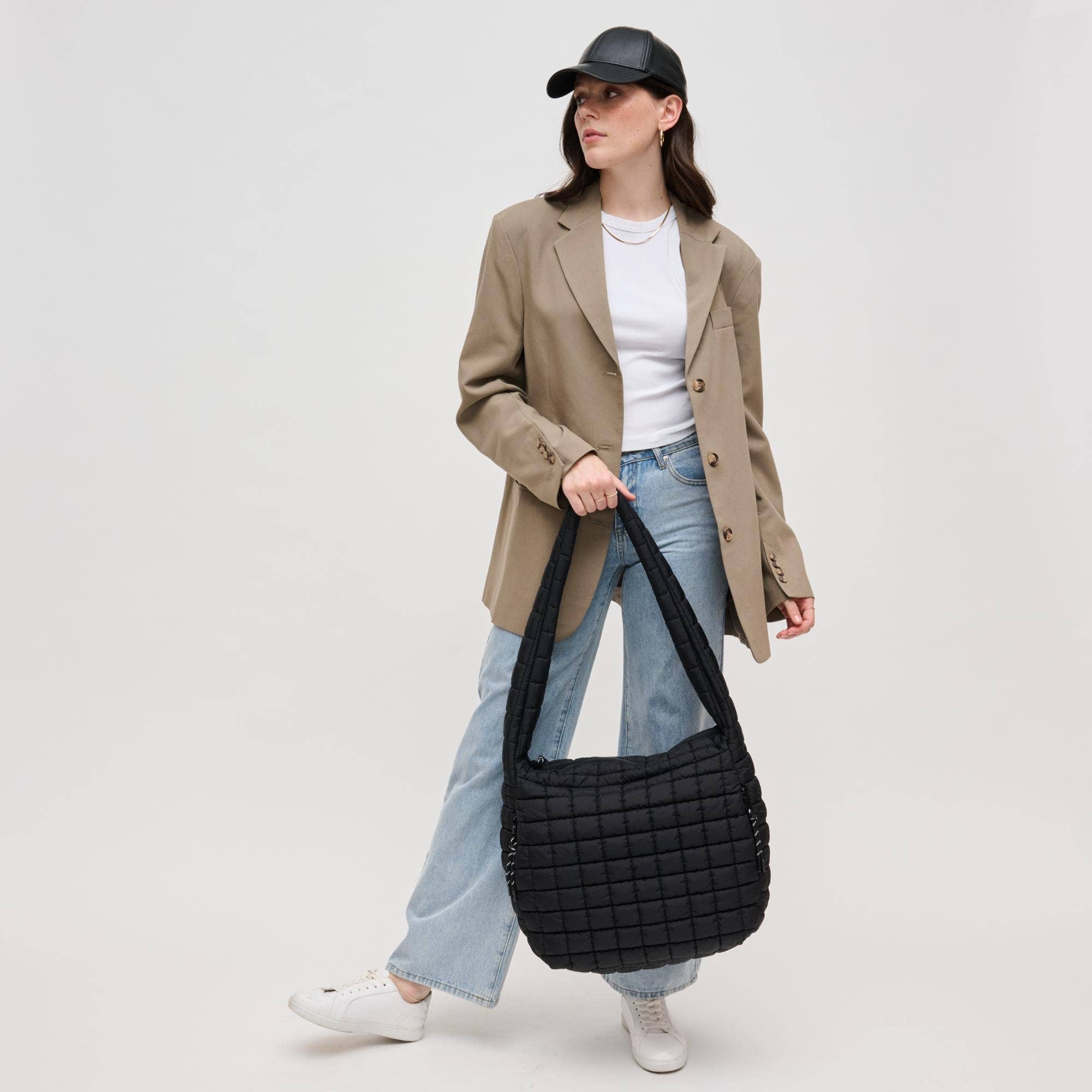 Leda Quilted Nylon Puffer Hobo: Sage