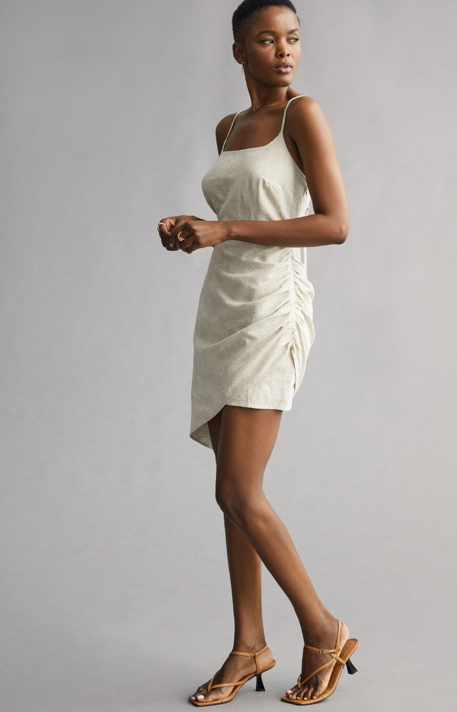 Flat White Ruched Mini Dress