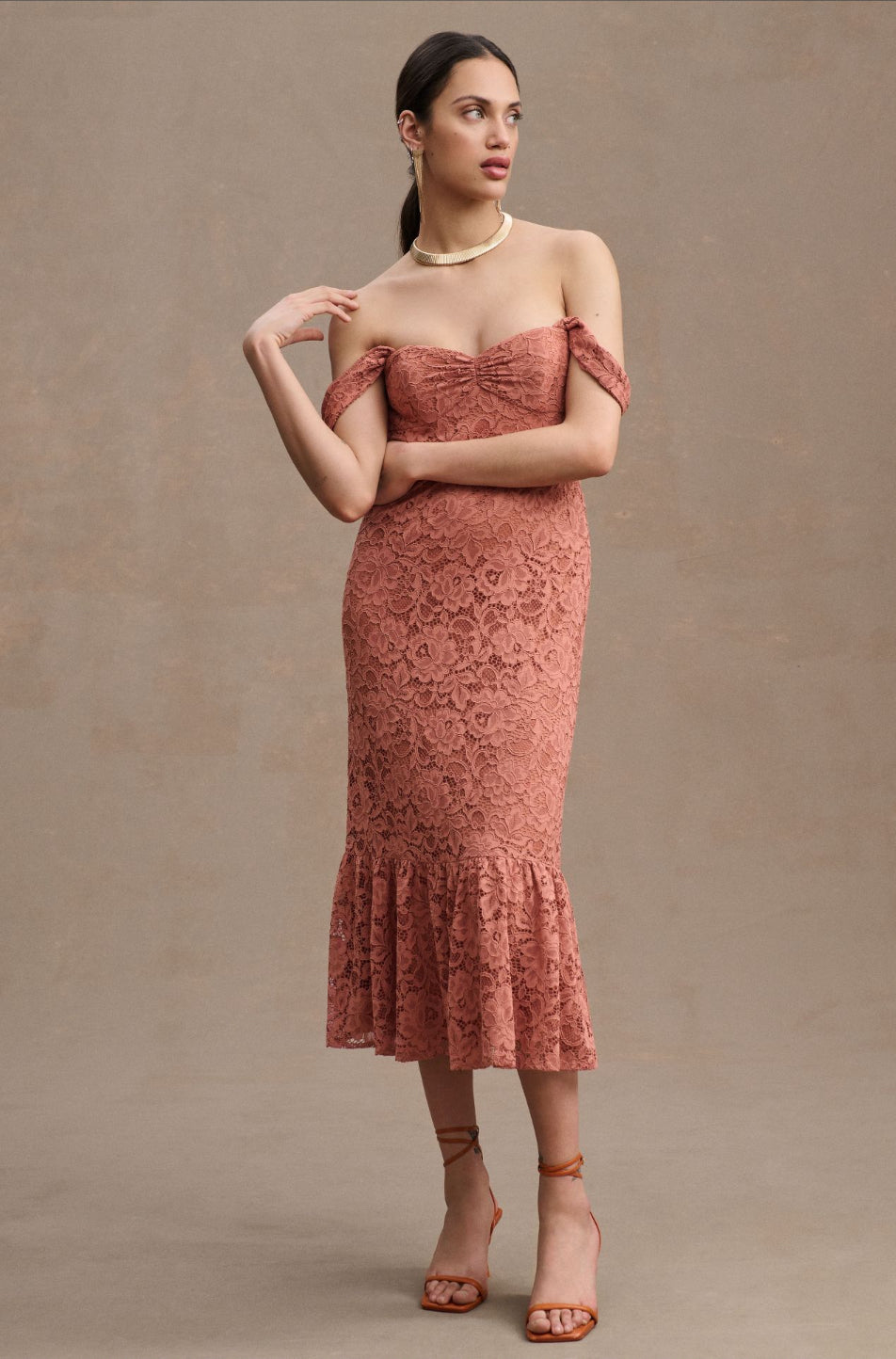 bhldn off the shoulder dress Phoebe Off-Shoulder Lace Midi m-beanie Color:Custom - email us Free People Morning Song 6 and 20W