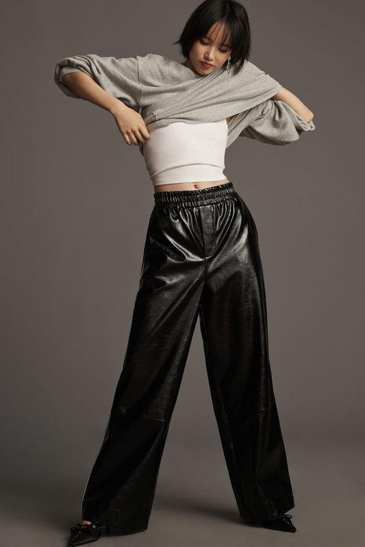 Maeve Faux Patent Leather Sporty Pull-On Trousers