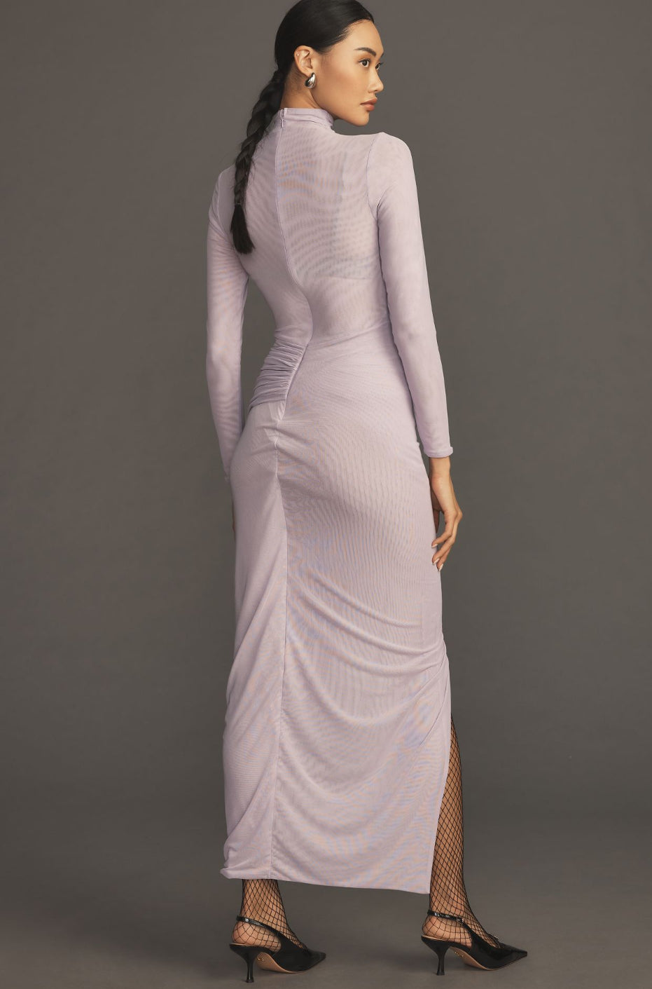 Sunday in Brooklyn Mock-Neck Ruched Mesh Dress 1X / Lavender Sunday in Brooklyn Mock-Neck Ruched Mesh Dress 1X / Lavender