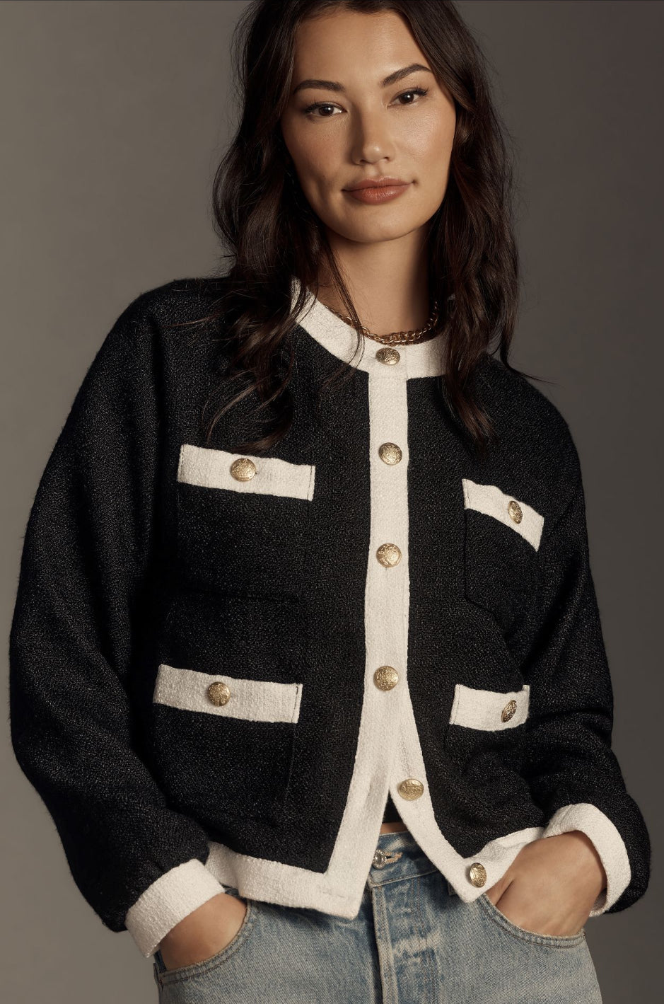 By Anthropologie Colorblock Tweed Coatigan