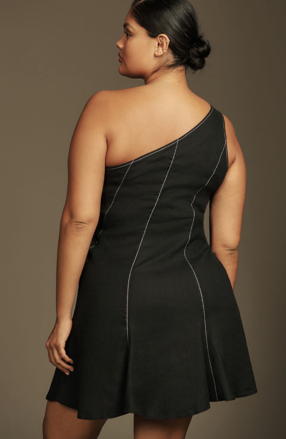 By Anthropologie Linen One-Shoulder Seamed Mini Dress katie + hubbell By Anthropologie Linen One-Shoulder Seamed Mini Dress katie + hubbell