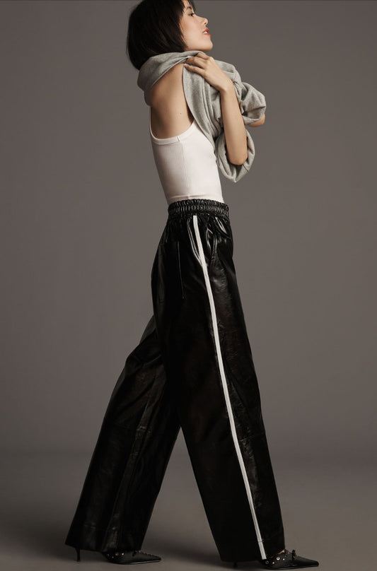 Maeve Faux Patent Leather Sporty Pull-On Trousers