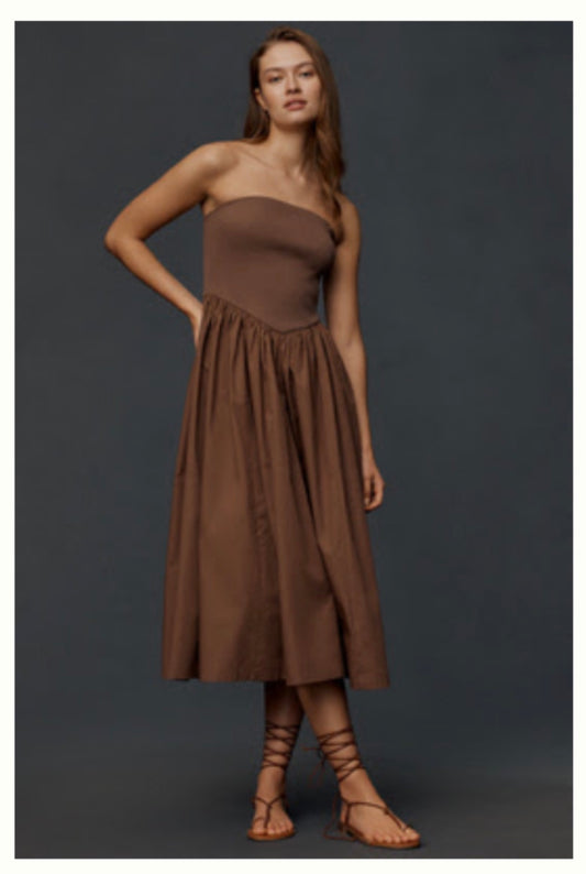 By Anthropologie Basque-Waist A-Line Midi Dress