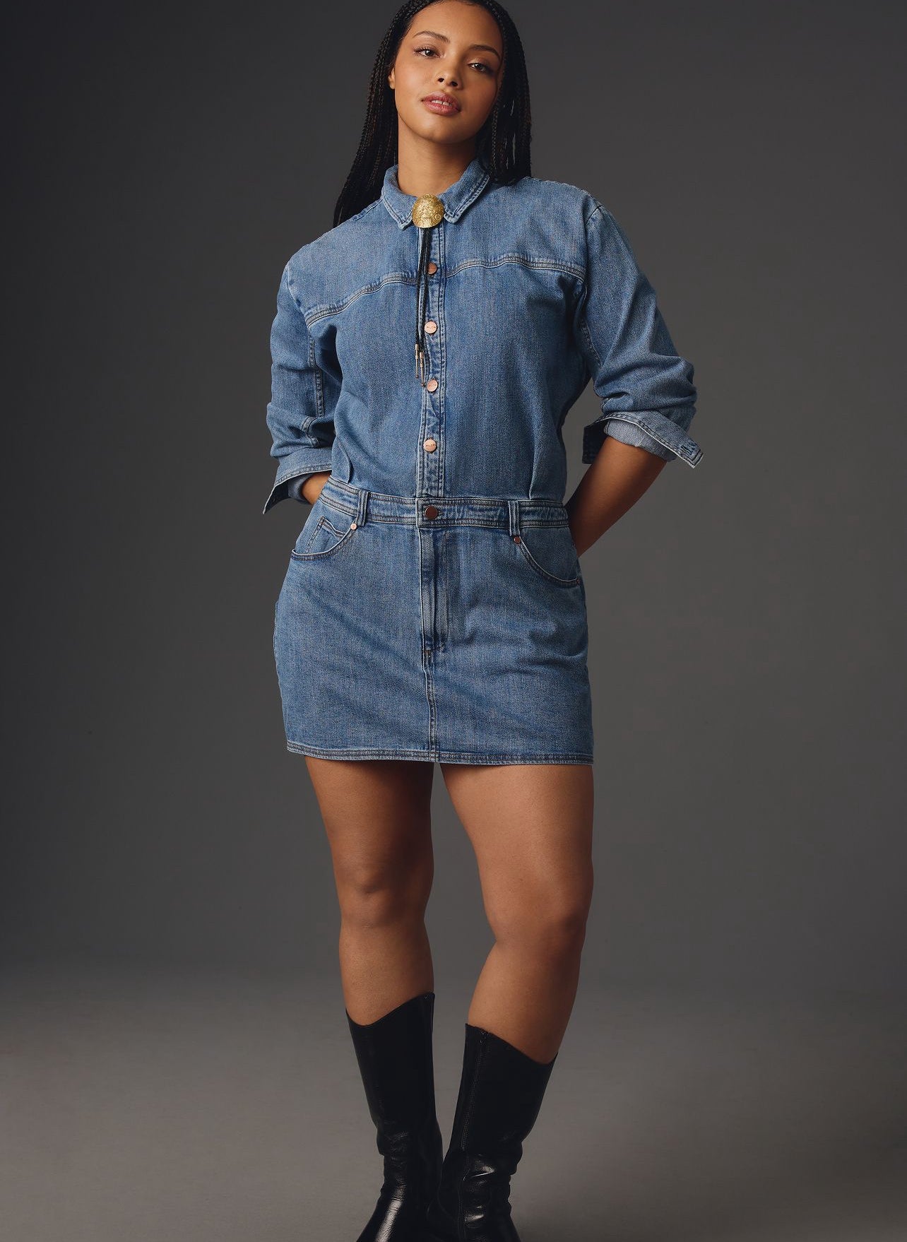 pilcro short-sleeve denim midi shirt dress Pilcro Short-Sleeve Denim Midi Shirt Dress