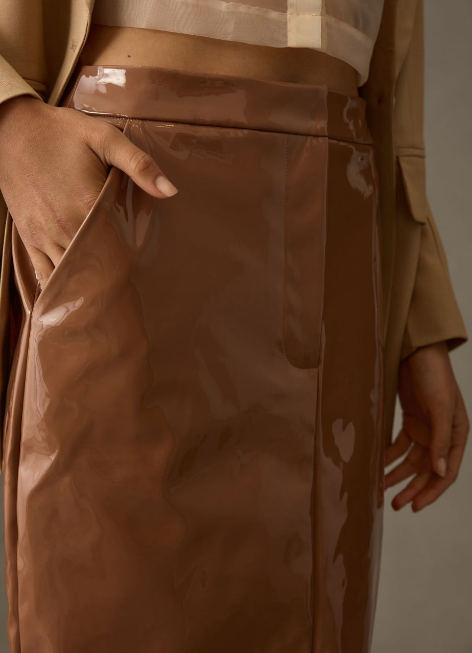 Sunday in Brooklyn Patent Faux Leather Knee-Length Pencil Skirt