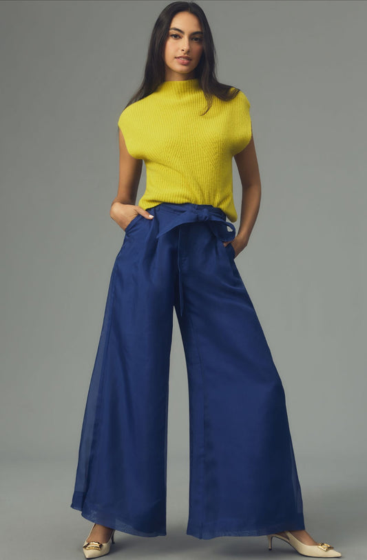 By Anthropologie Silk Organza Wide-Leg Pants