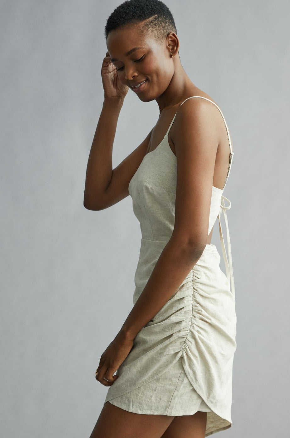 Flat White Ruched Mini Dress