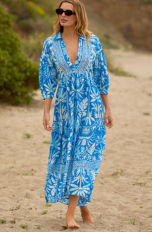 The Carolita Printed Tiered Shirt Dress by Celandine