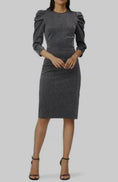 Load image into Gallery viewer, Halston Metallic Silver Draped Sheath Dress - EUC
