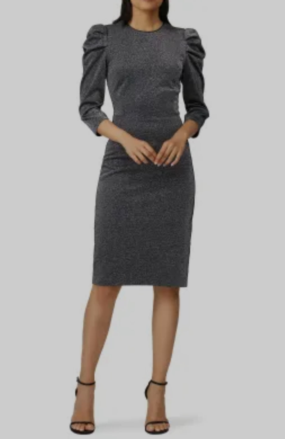 Halston Metallic Silver Draped Sheath Dress - EUC