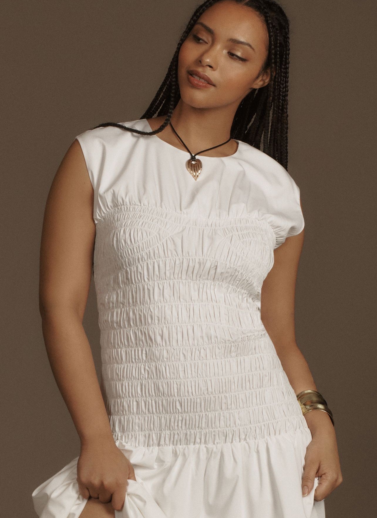 Mare Mare x Anthropologie Sleeveless Smocked Midi Dress 2X / White Mare Mare x Anthropologie Sleeveless Smocked Midi Dress 2X / White
