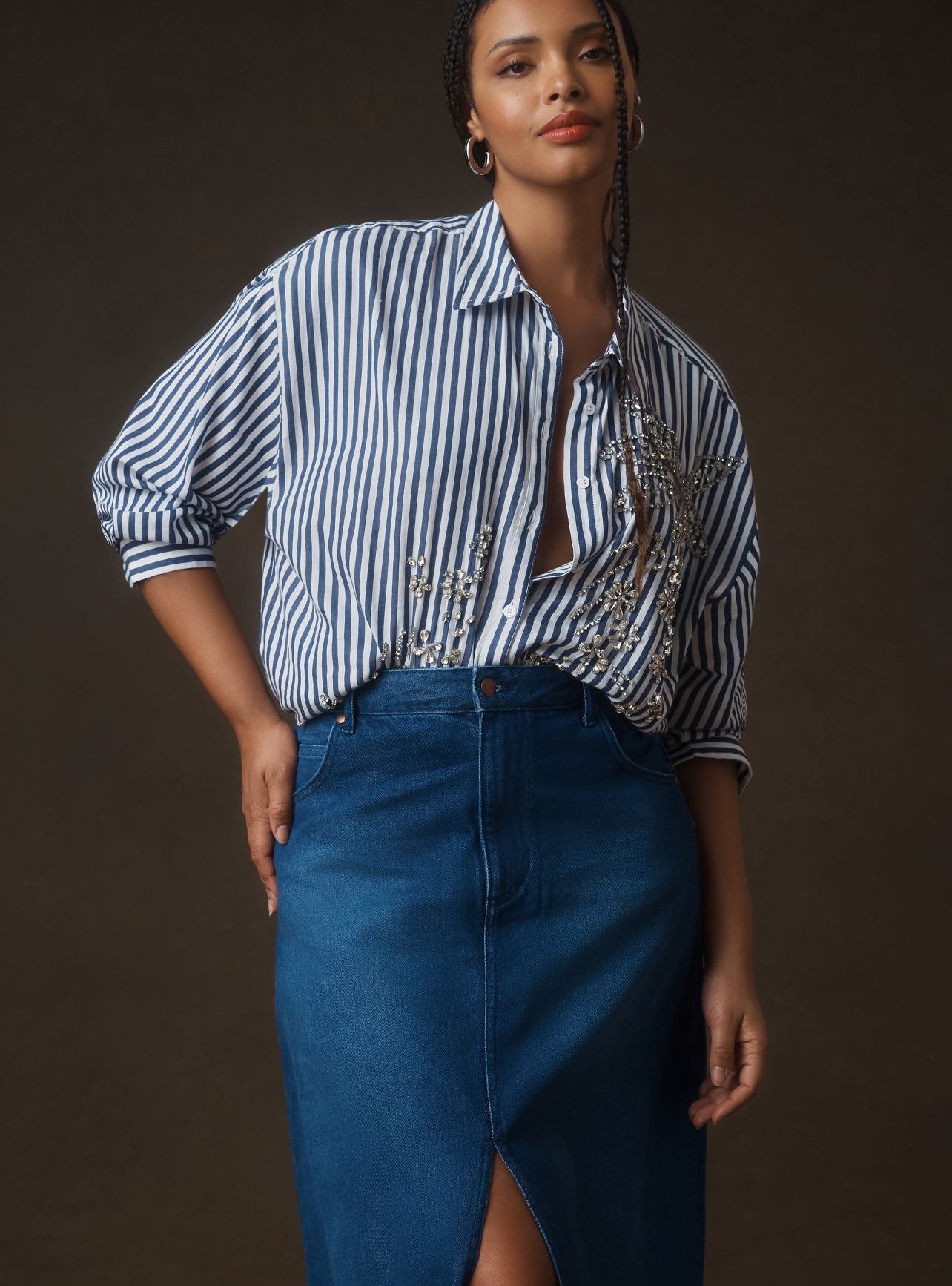 The Madi Front-Slit Denim Skirt by Pilcro – katie + hubbell