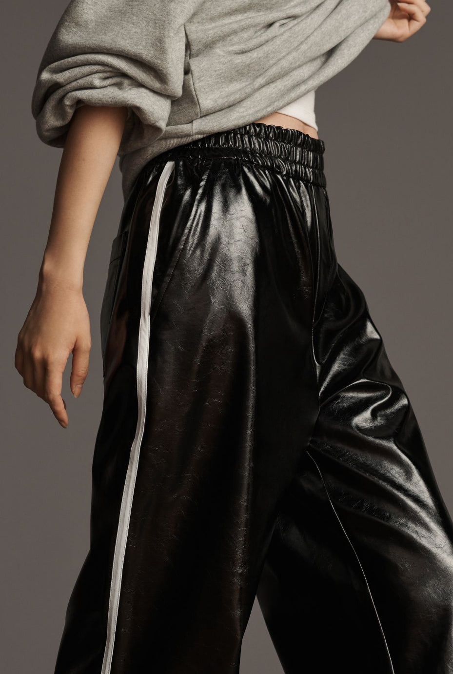 Maeve Faux Patent Leather Sporty Pull-On Trousers