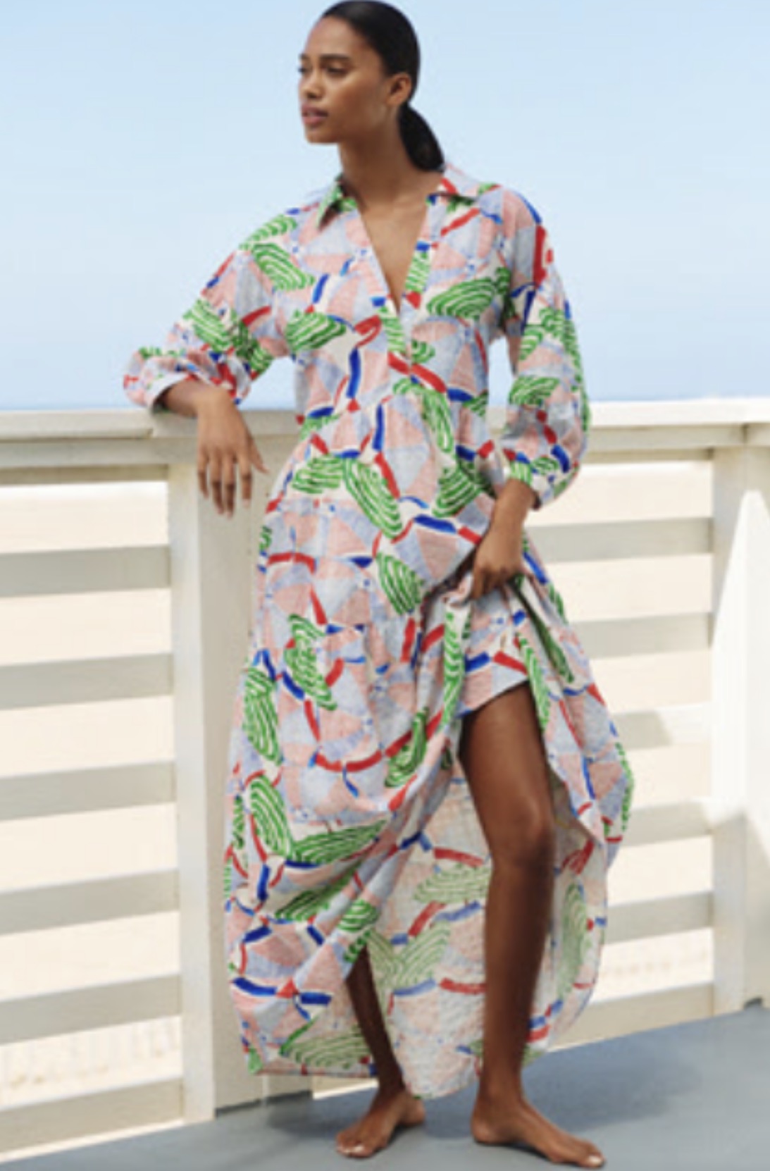 The Carolita Printed Tiered Shirt Dress by Celandine