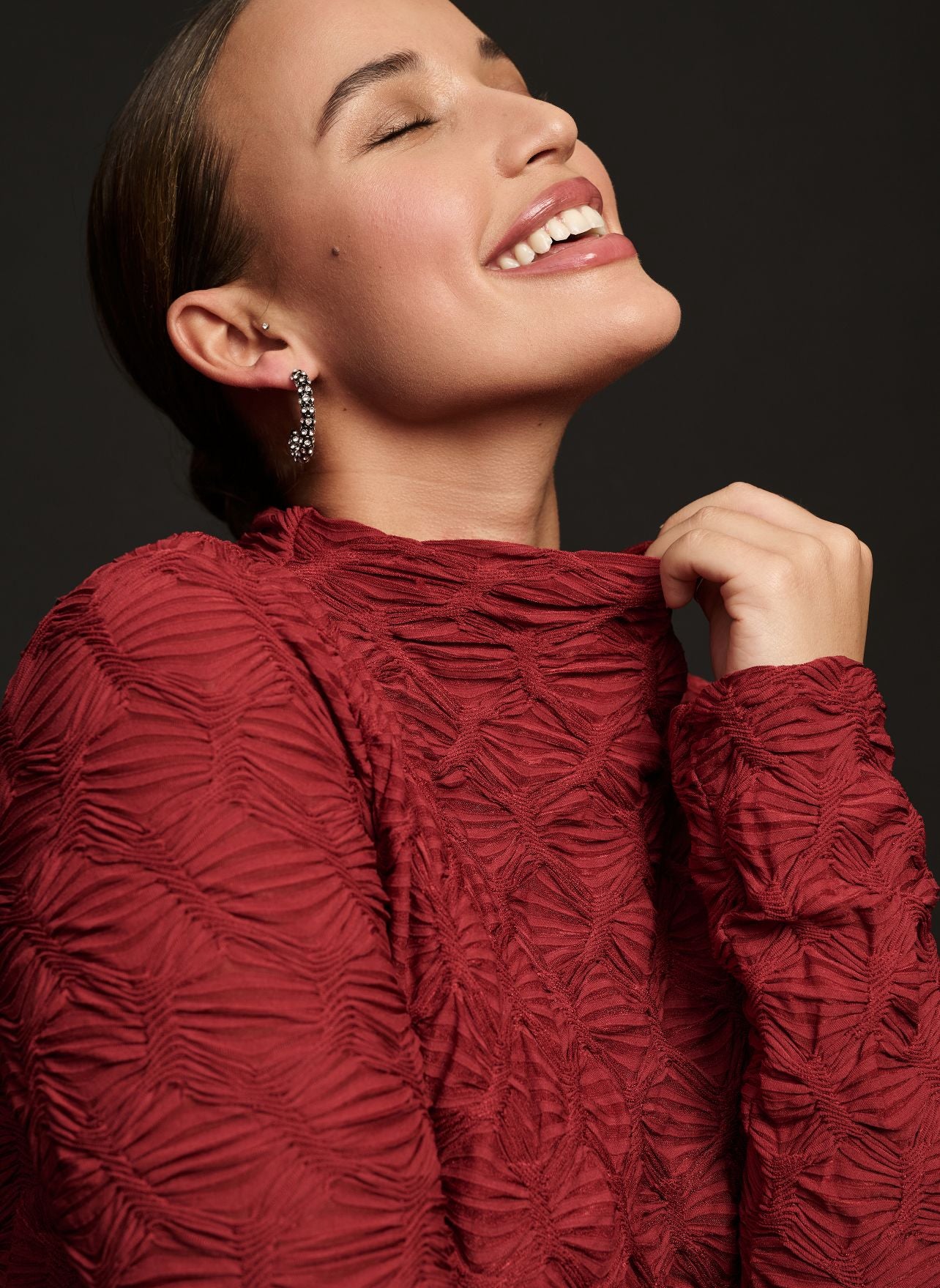Maeve Long-Sleeve Scrunch Textured Mini Dress Maeve Long-Sleeve Scrunch Textured Mini Dress