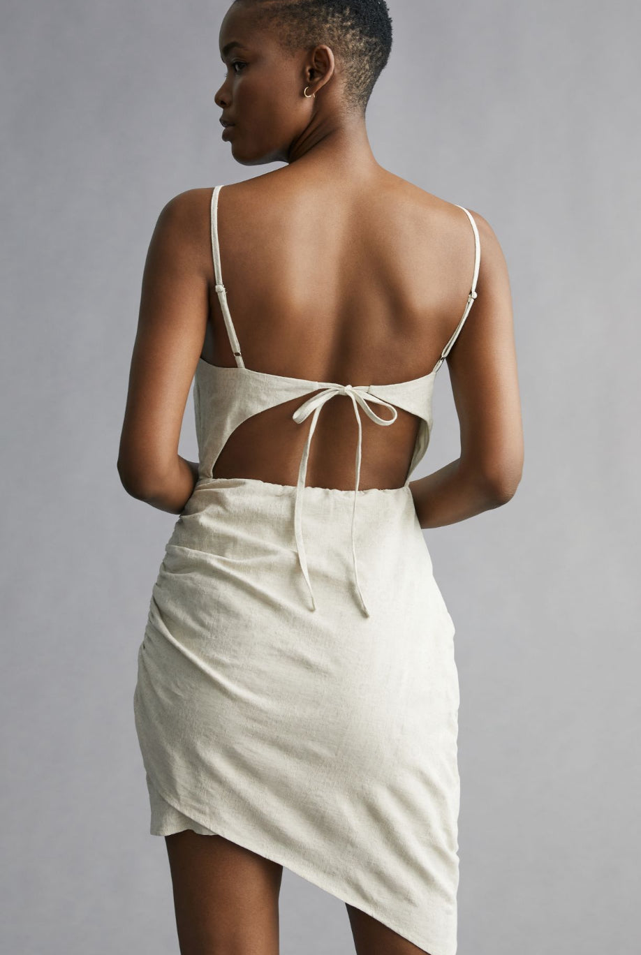 Flat White Ruched Mini Dress