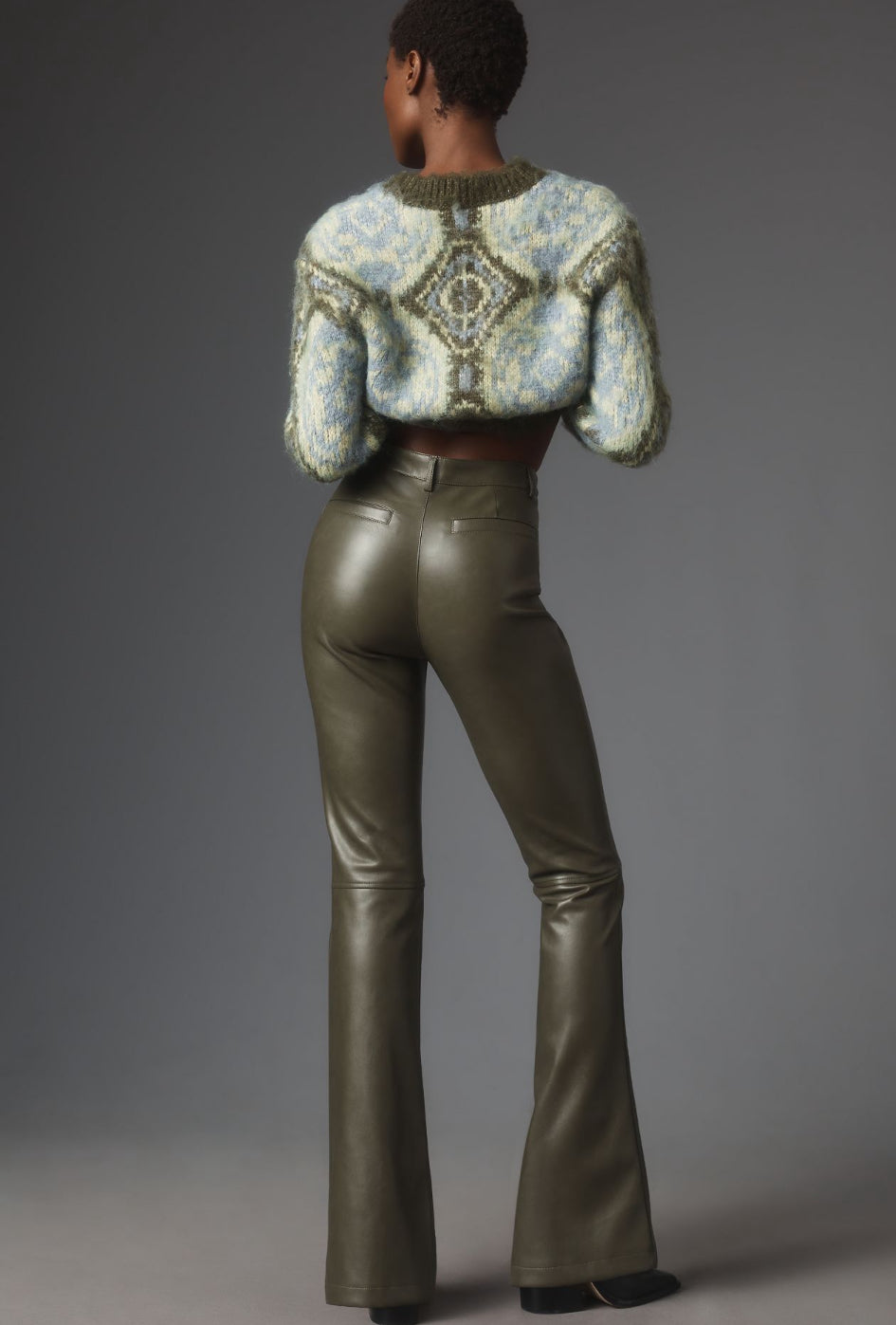 Avec Les Filles Faux Leather Kick-Flare Trousers
