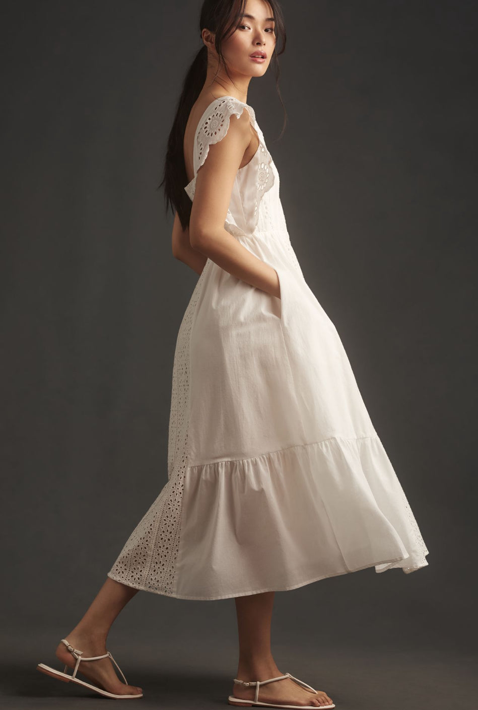 English Factory Sleeveless Square-Neck Eyelet Midi Dress