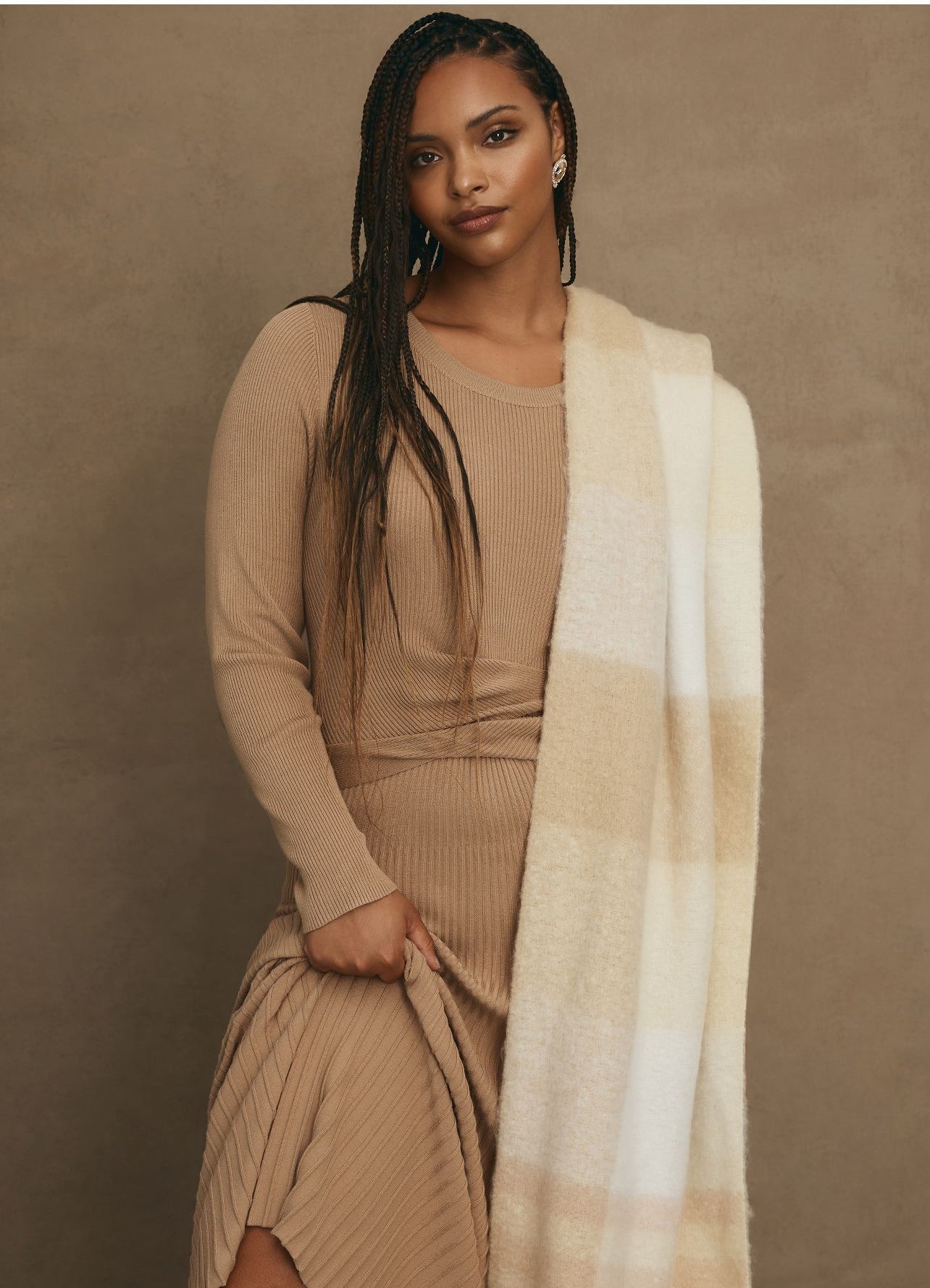 By Anthropologie Slim Knit Long-Sleeve Ruched-Waist Pleated Midi Dress By Anthropologie Slim Knit Long-Sleeve Ruched-Waist Pleated Midi Dress