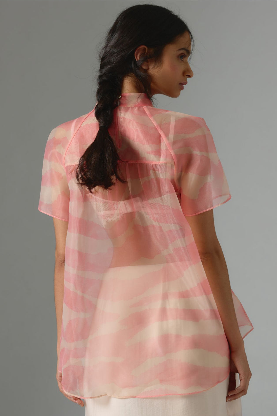 Daniel Rainn Mock-Neck Short-Sleeve Blouse