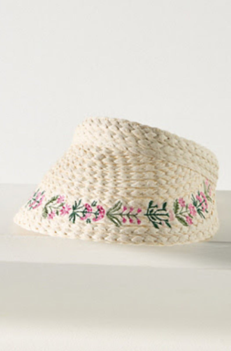 Mini Icon Embroidered Straw Visor
