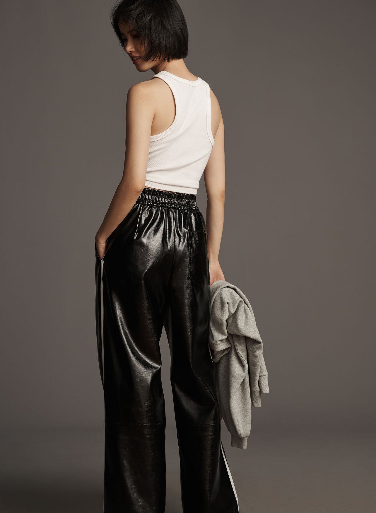 Maeve Faux Patent Leather Sporty Pull-On Trousers