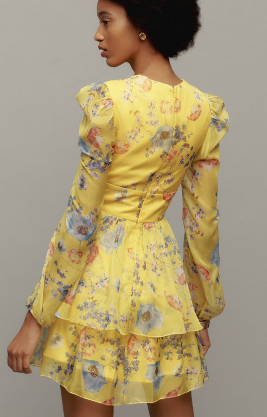 Mac Duggal Long-Sleeve V-Neck Mini Dress