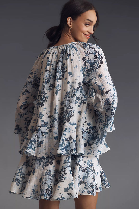 Maeve Long-Sleeve V-Neck Mini Swing Dress