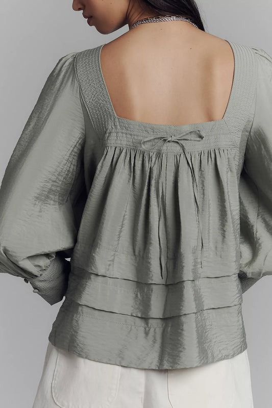 Maeve Long-Sleeve Square-Neck Blouse