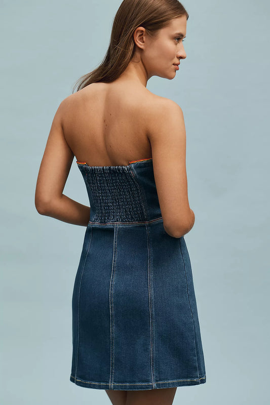 Pilcro Strapless Button-Front Denim Mini Dress