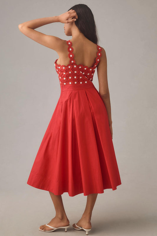 Maeve Crochet Halter Poplin Midi Dress
