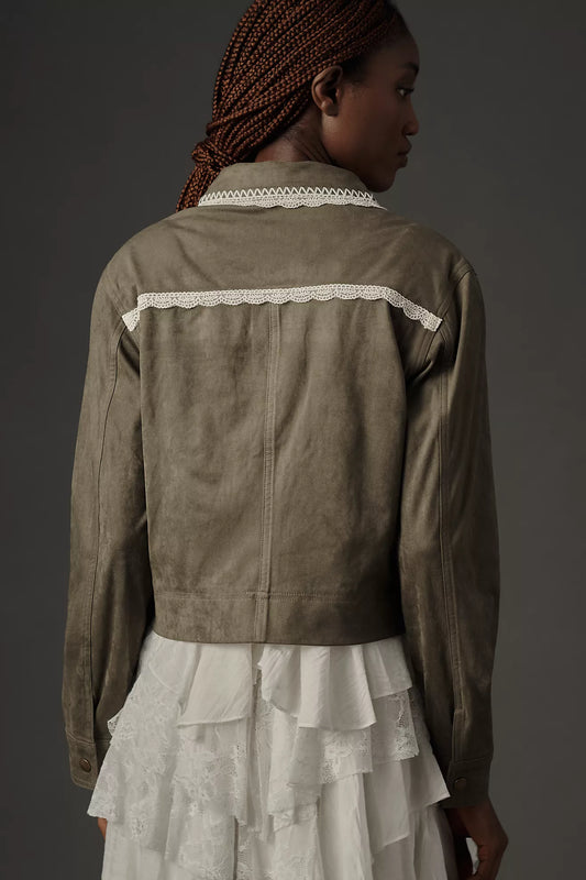 Dolan Left Coast Lace-Trim Faux-Suede Jacket