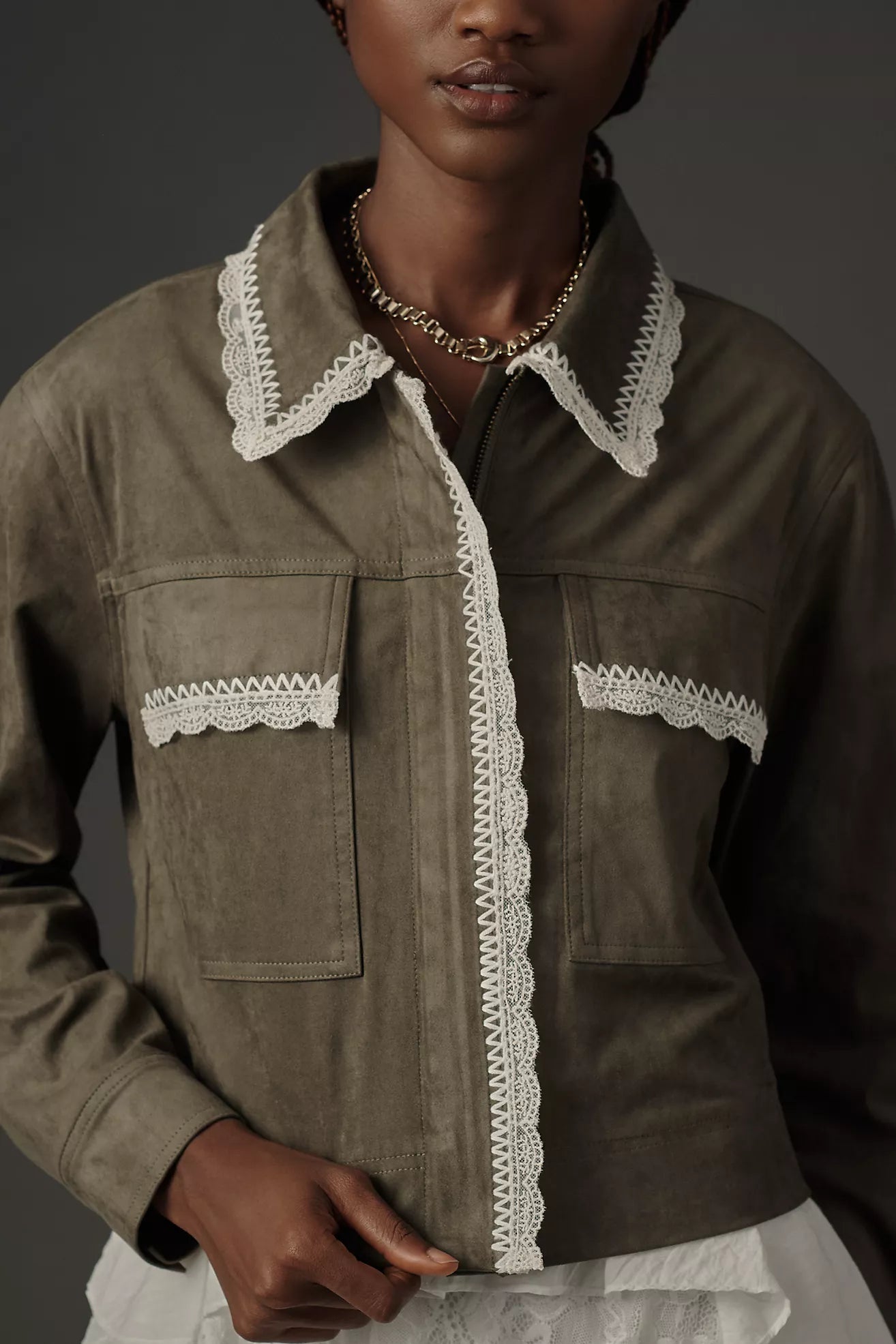 Dolan Left Coast Lace-Trim Faux-Suede Jacket