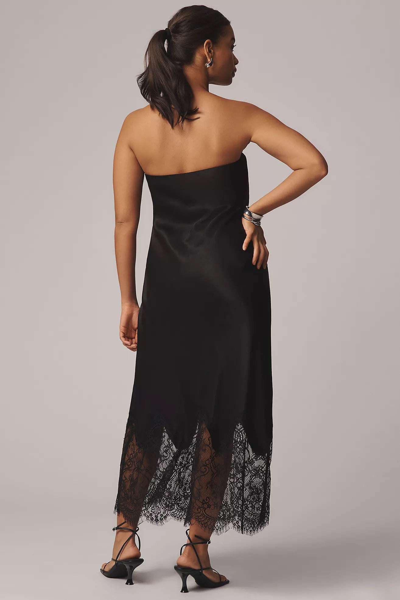 Lace-Trim Midi Slip Dress by Anthropologie in Black, Size: XL Lace-Trim Midi Slip Dress by Anthropologie in Black, Size: XL