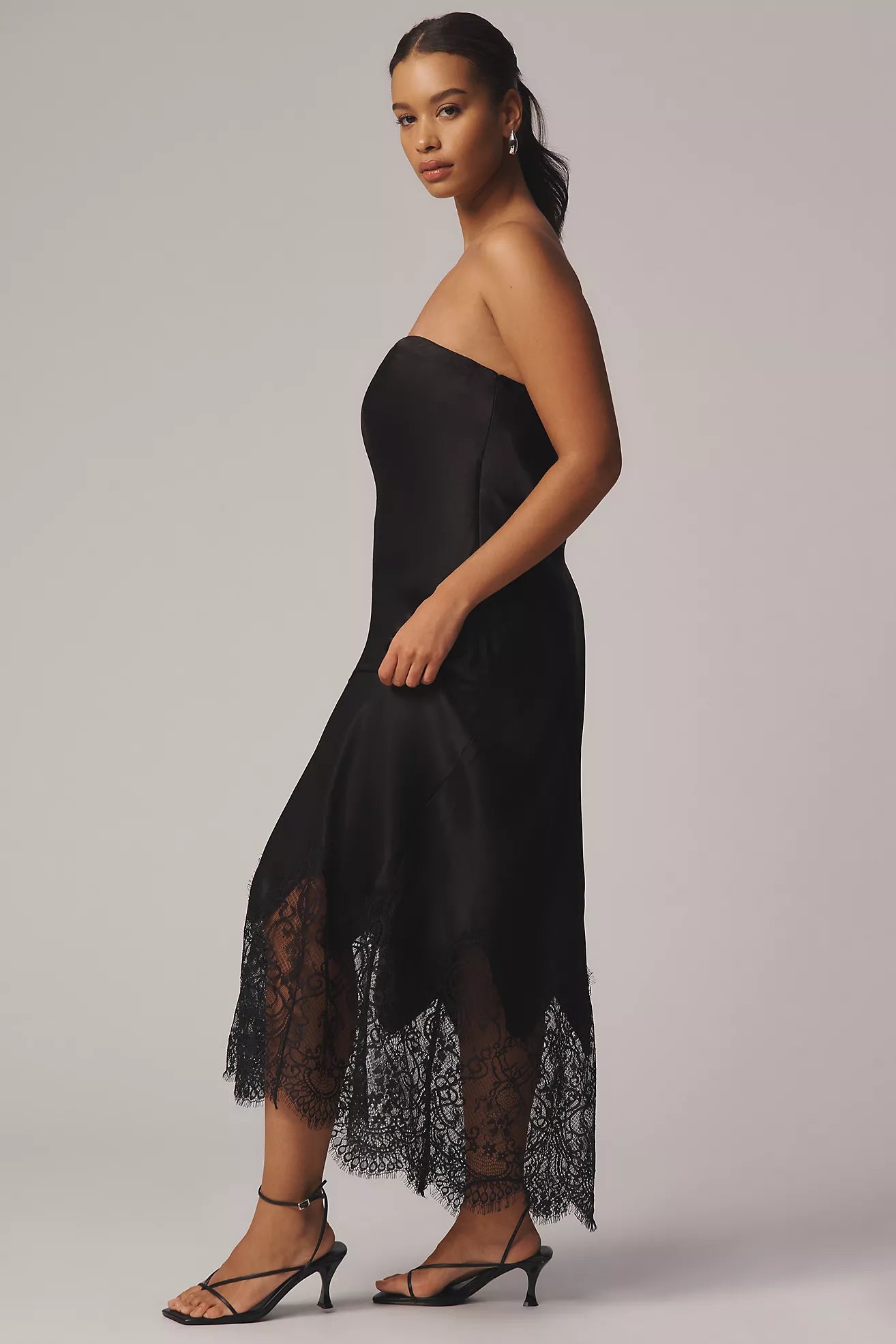 Lace-Trim Midi Slip Dress by Anthropologie in Black, Size: XL Lace-Trim Midi Slip Dress by Anthropologie in Black, Size: XL