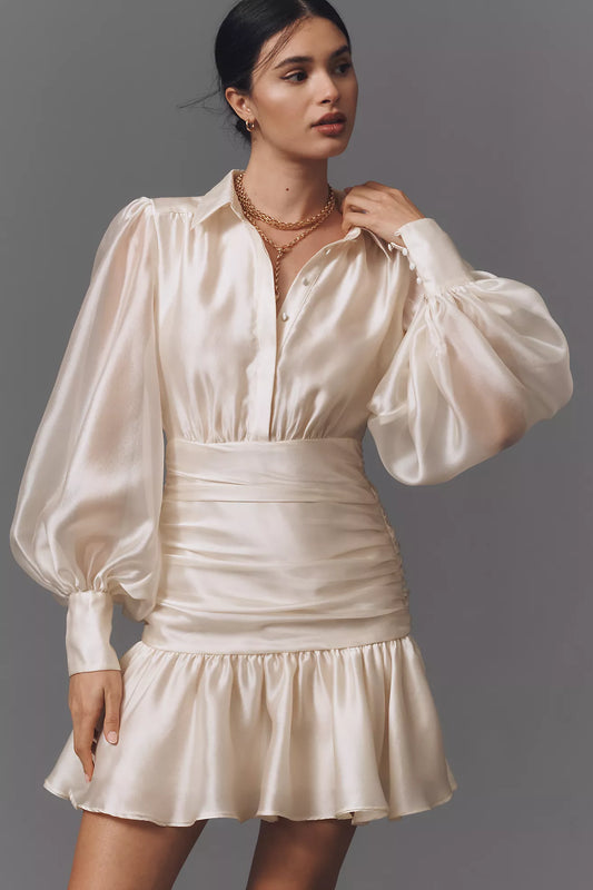 Bardot Milani Drop-Waist Organza Mini Shirt Dress