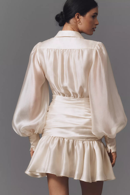 Bardot Milani Drop-Waist Organza Mini Shirt Dress