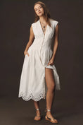 Load image into Gallery viewer, The Tommie Cap-Sleeve Smocked Front-Zip Shirt Dress: Eyelet-Trim Edition
