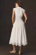 Load image into Gallery viewer, The Tommie Cap-Sleeve Smocked Front-Zip Shirt Dress: Eyelet-Trim Edition
