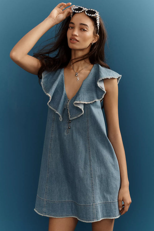 Pilcro V-Neck Ruffle Mini Dress