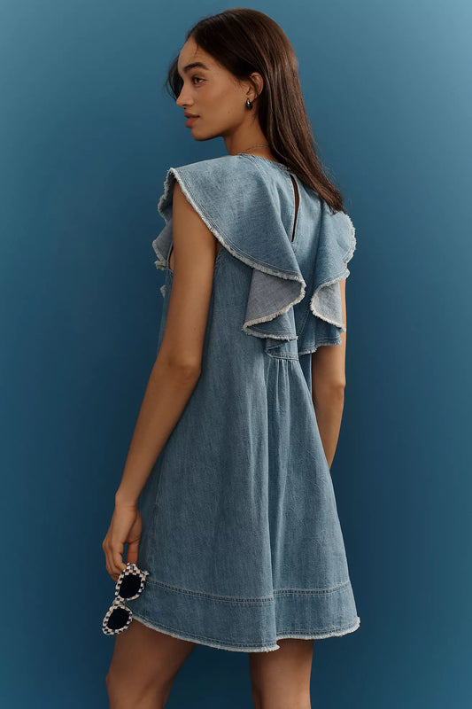 Pilcro V-Neck Ruffle Mini Dress