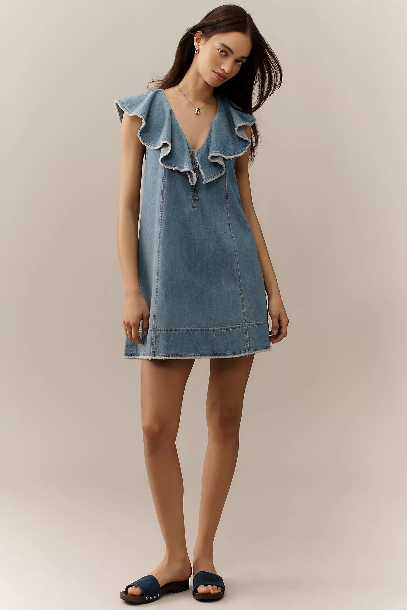 Pilcro V-Neck Ruffle Mini Dress