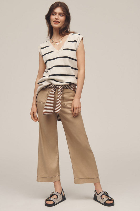 The Colette Contrast-Stitch Linen Crop Wide-Leg Pants by Maeve