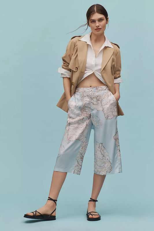 Maeve Draped Printed Gaucho Pants
