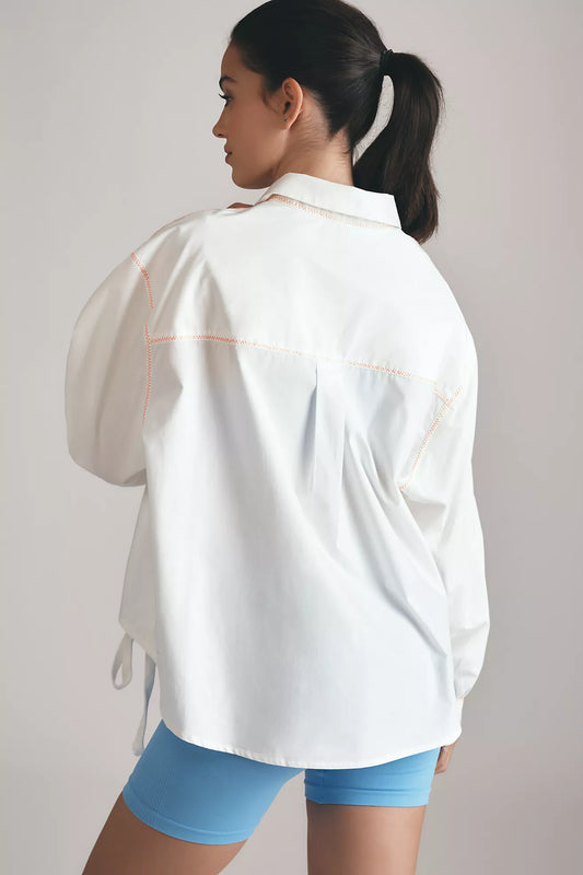 By Anthropologie Drawstring Buttondown Top