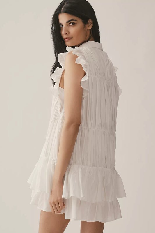 By Anthropologie Sleeveless Ruffle Mini Shirt Dress